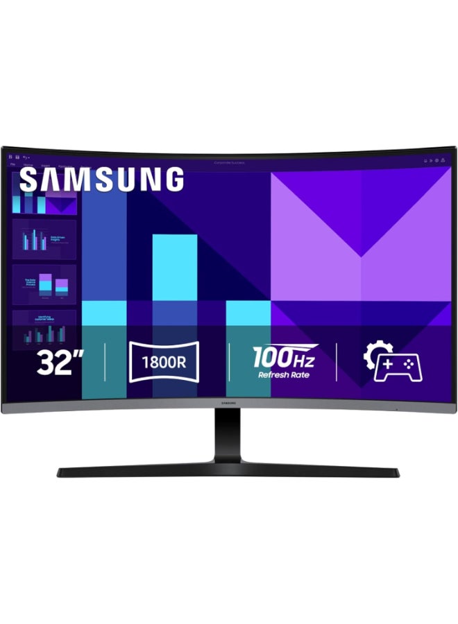 سامسونج 32 inch Essential S3 Curved Monitor, FHD Resolution, 100Hz Resolution, 4ms (GtG) Response Time, Eye Saver Mode, Flicker Free, 16.7m Color Support | LS32D392GAMXUE Black - Image 1