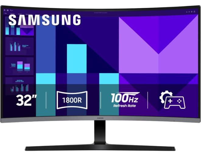 سامسونج شاشة منحنية أساسية بحجم 32 بوصة، دقة FHD، دقة 100Hz، زمن استجابة 4ms (من جهد إلى جهد)، وضع حماية العين، خالية من الوميض، دعم 16.7 مليون لون | LS32D392GAMXUE - Image 1