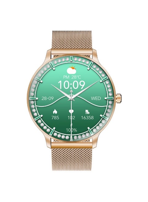 200 mAh Smartwatch with Round 1.32"AMOLED Display, 3D Spherical Curved Glass, 100+Sports Modes, Heart Rate Sensor, Blood Pressure, Oxygen Monitor, Bluetooth Calling, IP68 Water Resistance, XWatch-US13 gold