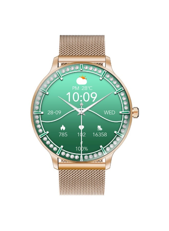 200 mAh Smartwatch with Round 1.32"AMOLED Display, 3D Spherical Curved Glass, 100+Sports Modes, Heart Rate Sensor, Blood Pressure, Oxygen Monitor, Bluetooth Calling, IP68 Water Resistance, XWatch-US13 gold