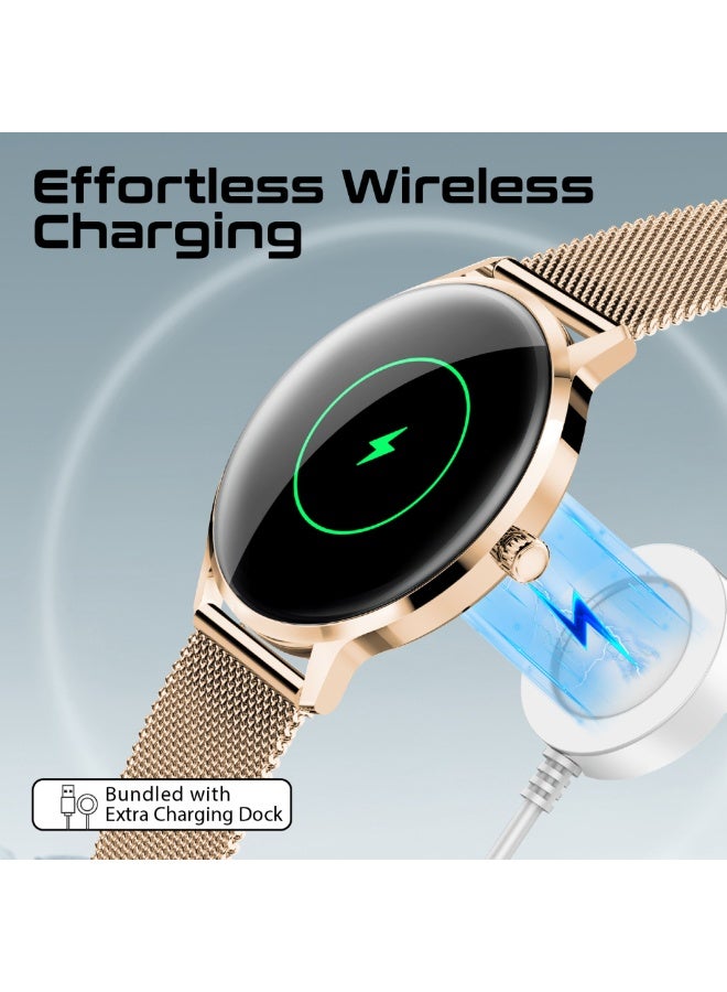 200 mAh Smartwatch with Round 1.32"AMOLED Display, 3D Spherical Curved Glass, 100+Sports Modes, Heart Rate Sensor, Blood Pressure, Oxygen Monitor, Bluetooth Calling, IP68 Water Resistance, XWatch-US13 gold