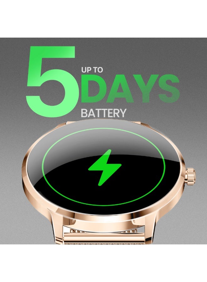 200 mAh Smartwatch with Round 1.32"AMOLED Display, 3D Spherical Curved Glass, 100+Sports Modes, Heart Rate Sensor, Blood Pressure, Oxygen Monitor, Bluetooth Calling, IP68 Water Resistance, XWatch-US13 gold