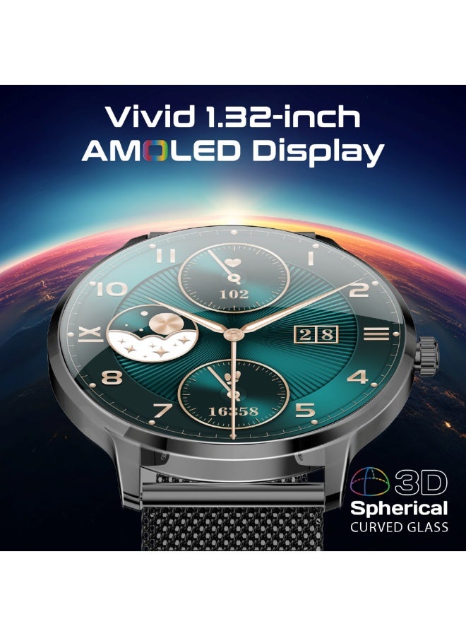 PROMATE 200 mAh Smartwatch with Round 1.32"AMOLED Display, 3D Spherical Curved Glass, 100+Sports Modes, Heart Rate Sensor, Blood Pressure, Oxygen Monitor, Bluetooth Calling, IP68 Water Resistance, XWatch-US13 black  - Image 5