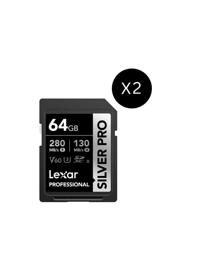 Lexar Bundle Of 2 Lexar Professional SILVER PRO SDXC™ UHS-II Card - 64 GB 64 GB 