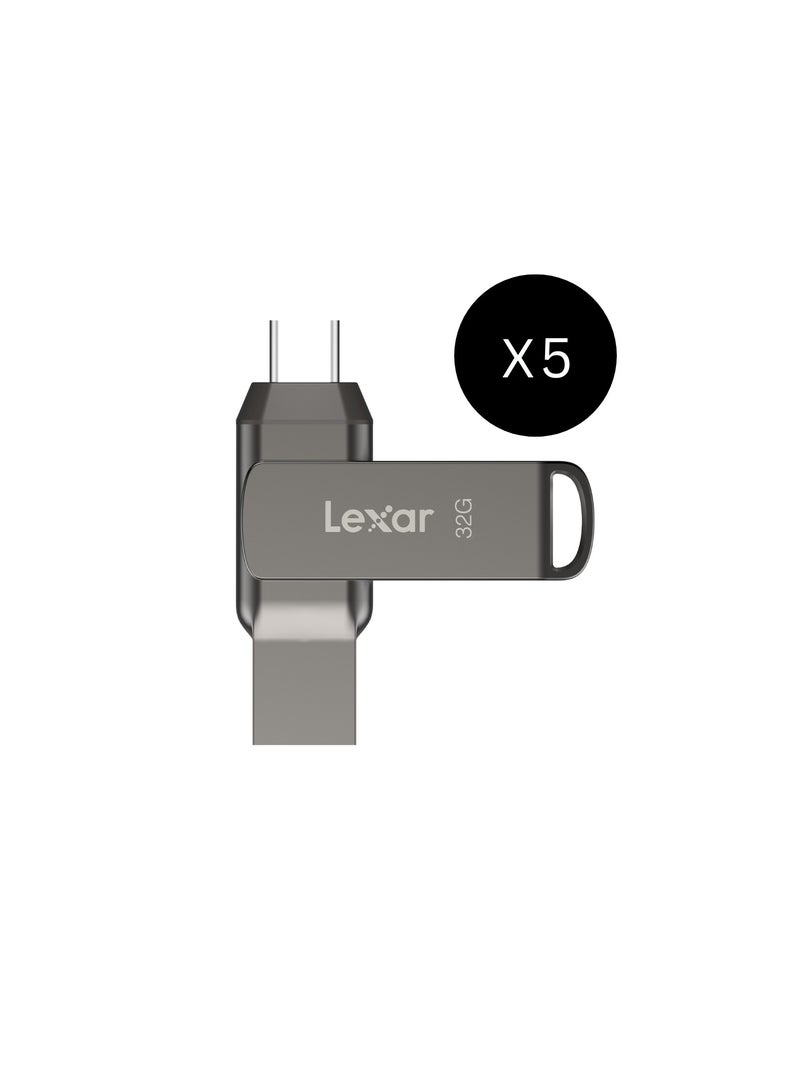Lexar Bundle Of 5 Lexar JumpDrive Dual Drive D400 USB 3.1 Type-C - 32 GB