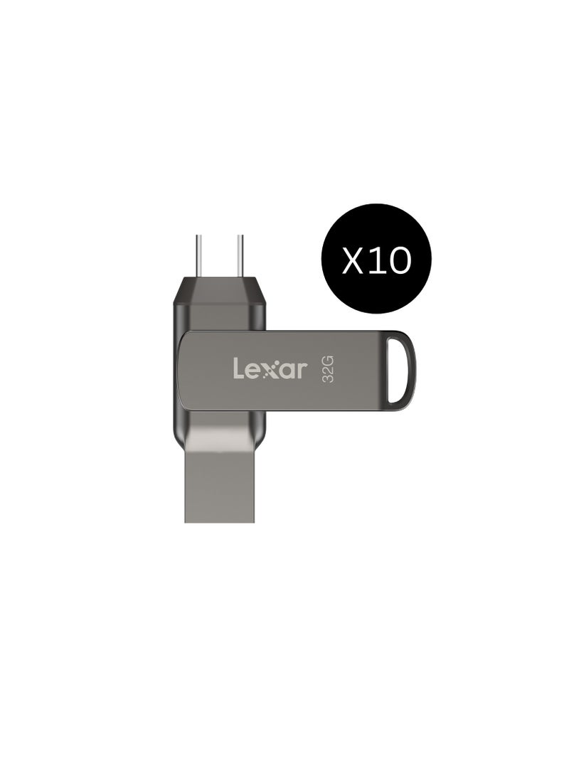 Lexar Bundle Of 10 Lexar JumpDrive Dual Drive D400 USB 3.1 Type-C - 32 GB