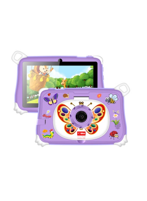 7-Inch IPS Smart Tablet for Kids CM86 Wi-Fi Bluetooth GPS 8GB RAM 256 ROM Edge Proof Children Education Android Tab with Built-in Foldable Stand Dual Camera Game Tab Purple