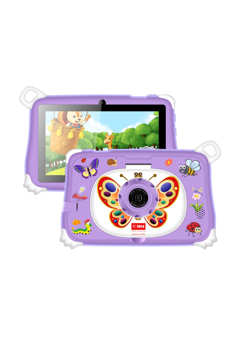 C idea 7-Inch IPS Smart Tablet for Kids CM86 Wi-Fi Bluetooth GPS 8GB RAM 256 ROM Edge Proof Children Education Android Tab with Built-in Foldable Stand Dual Camera Game Tab Purple  - Image 1