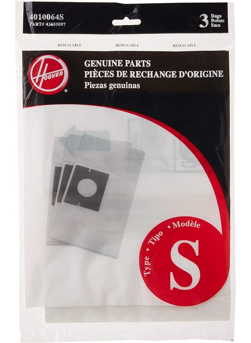 هوفر Hoover Vacuum Cleaner Bags for Canister Vacs, Pack of 3, White, Type S, Part # 4010064, Hoover Vacuum Bags Refill 3 White  - Image 3