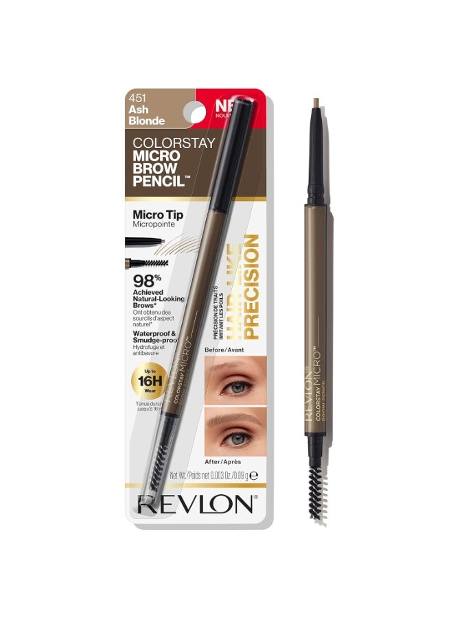 Revlon ColorStay Micro Eyebrow Pencil with Built In Spoolie Brush, Infused with Argan and Marula Oil, Waterproof, Smudgeproof, 451 Ash Blonde, 0.003 oz Ash Blonde - Image 1