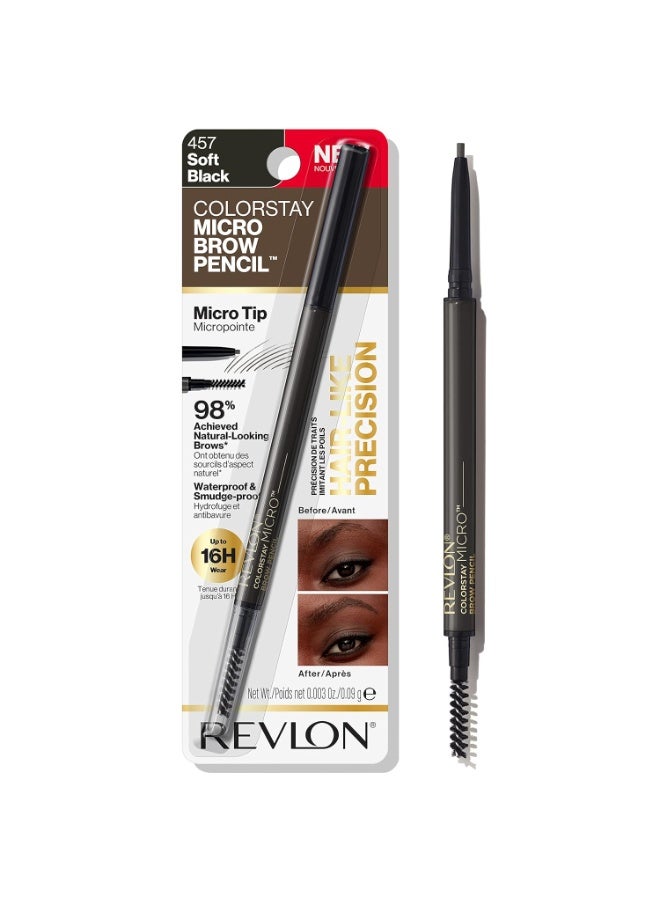 ريفلون Revlon ColorStay Micro Eyebrow Pencil with Built In Spoolie Brush, Infused with Argan and Marula Oil, Waterproof, Smudgeproof, 457 Soft Black, 0.003 oz Soft Black - Image 1