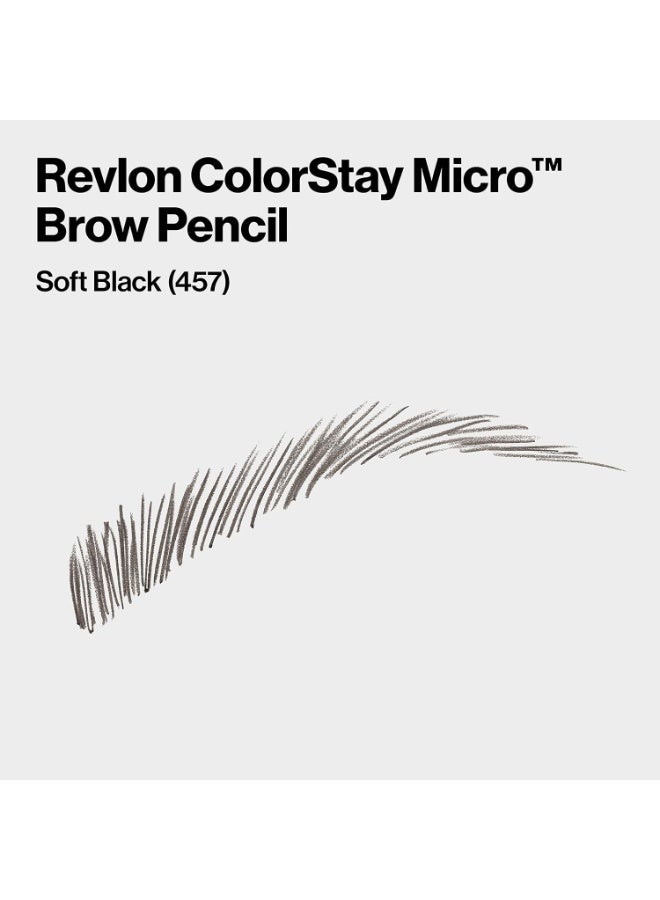 ريفلون Revlon ColorStay Micro Eyebrow Pencil with Built In Spoolie Brush, Infused with Argan and Marula Oil, Waterproof, Smudgeproof, 457 Soft Black, 0.003 oz Soft Black - Image 4