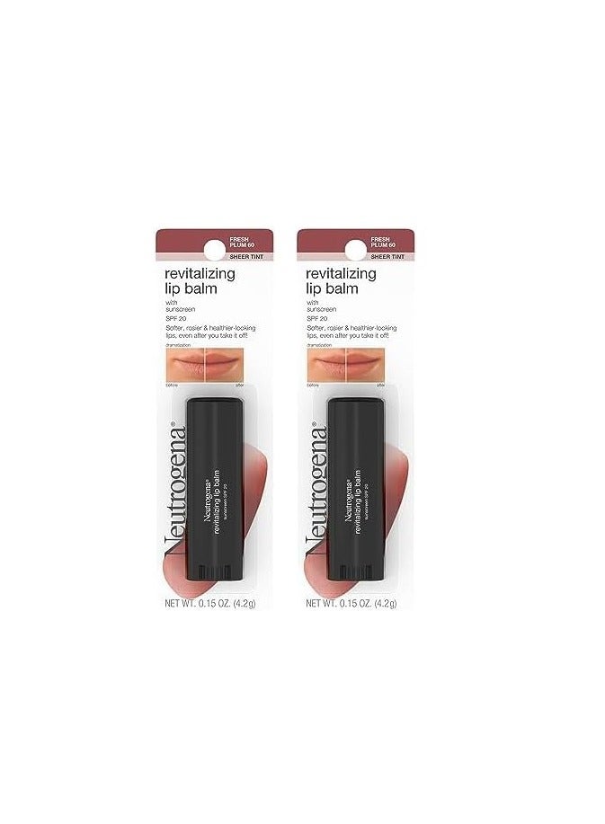 نيوتروجينا Neutrogena Revitalizing and Moisturizing Tinted Lip Balm with Sun Protective Broad Spectrum SPF 20 Sunscreen, Lip Soothing Balm with a Sheer Tint in Color Fresh Plum 60,.15 oz (Pack of 2)