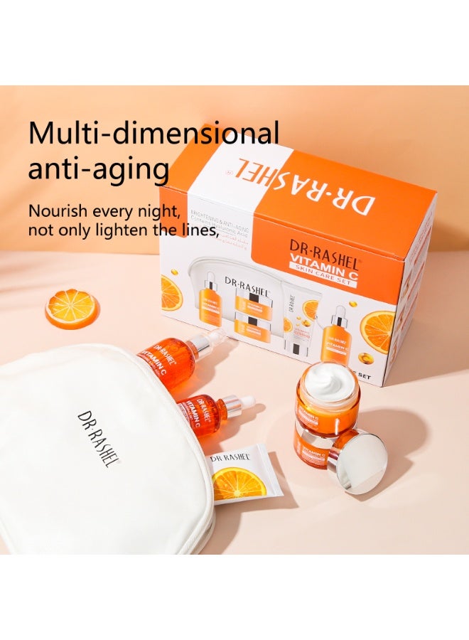DR. RASHEL Vitamin C Skin Care Pouch – 5 Pcs Set, Face Cream, Serum, Day Cream, Night Cream, Cleanser And Toner Brightening, Anti-Aging, Hydrating Skincare Kit for Glowing Skin CMkg  - Image 2