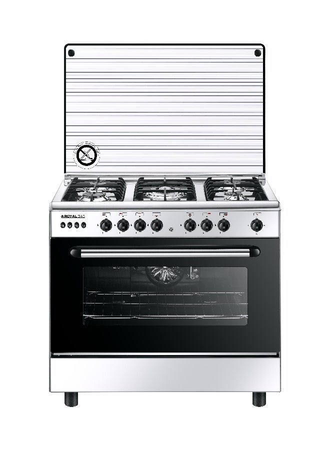رويال Royal Gas Freestanding Cooker – Bright – Fan – Sabaf – Cast Iron – 5 Burners – 60 × 90 – 2010333 BR90-C-SS-MV Stainless steel Glossy - Image 1