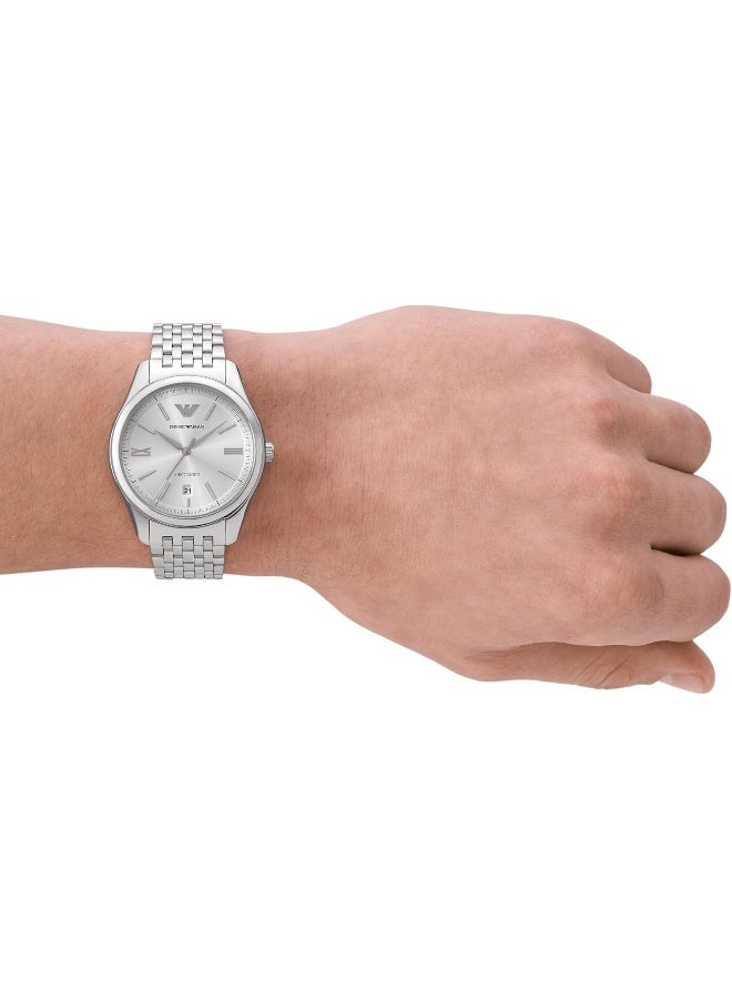 امبوريو ارماني ساعة يد أوتوماتيكية للرجال بثلاثة عقارب وتاريخ بسوار من الفولاذ المقاوم للصدأ الفضي AR60076 - Image 5