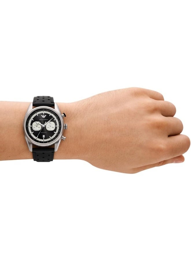 امبوريو ارماني ساعة كرونوغراف للرجال بقرص أسود وحزام جلد أسود AR11635 - Image 2