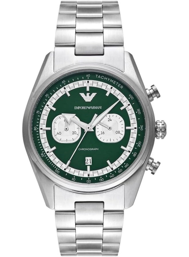 امبوريو ارماني ساعة كرونوغراف للرجال من الفولاذ المقاوم للصدأ بقرص أخضر AR11637 - Image 1