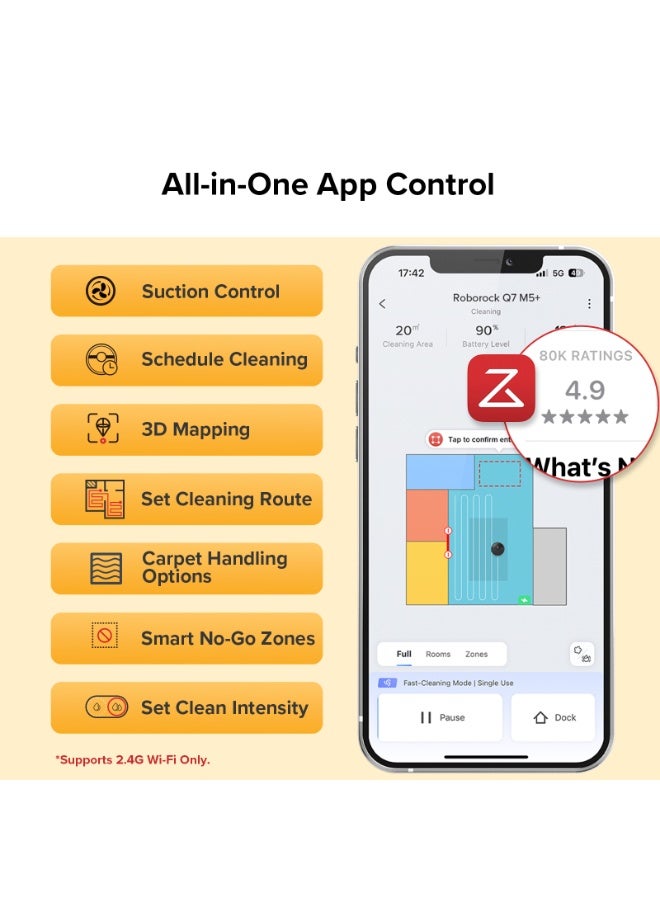 roborock Q7 TF + Robot Vacuum and Mop, Upgraded from Q5 Max+, 7 Weeks Self-Emptying, 10000Pa Suction, Dual Anti-Tangle System, for Pet Hair & Carpet, PreciSense LiDAR Navigation, App Control, 60 W 60 W Q7 TF + Black - Image 3