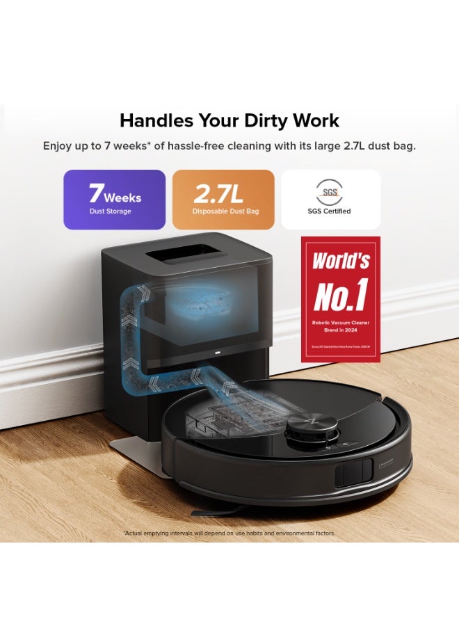 Q10 VF+ Robot Vacuum and Mop,10,000Pa Suction Self-Emptying, Hands-Free Cleaning for up to 7 Weeks,, Obstacle Avoidance, LiDAR Navigation, No-Go Zones, Black 60 W Q10 VF+ Black