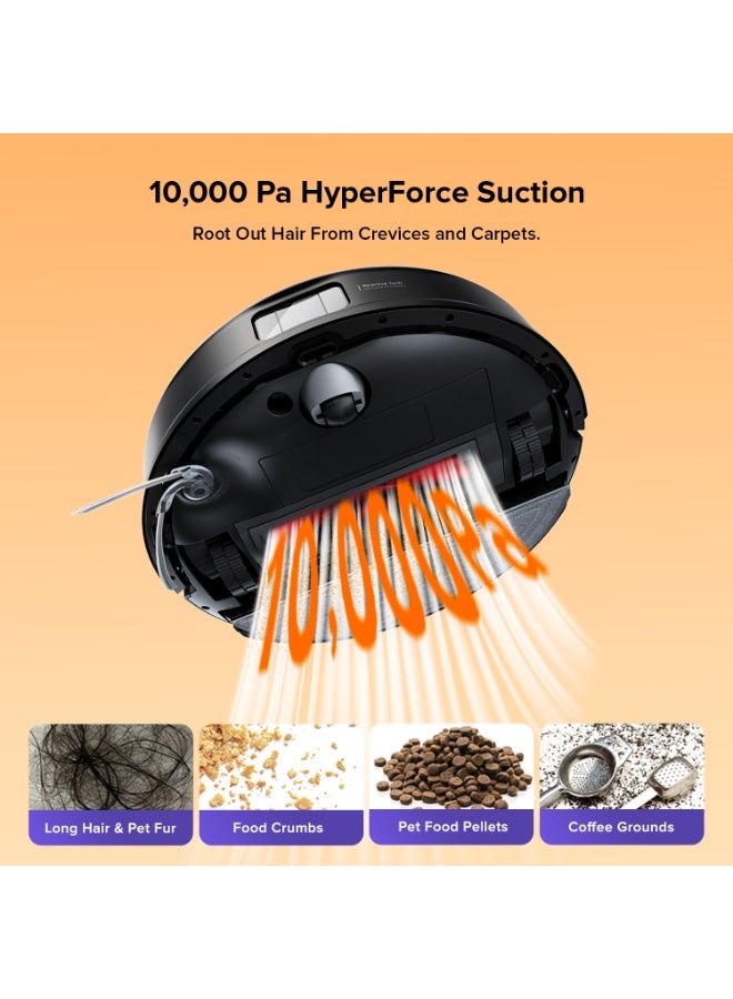 Q10 VF+ Robot Vacuum and Mop,10,000Pa Suction Self-Emptying, Hands-Free Cleaning for up to 7 Weeks,, Obstacle Avoidance, LiDAR Navigation, No-Go Zones, Black 60 W Q10 VF+ Black