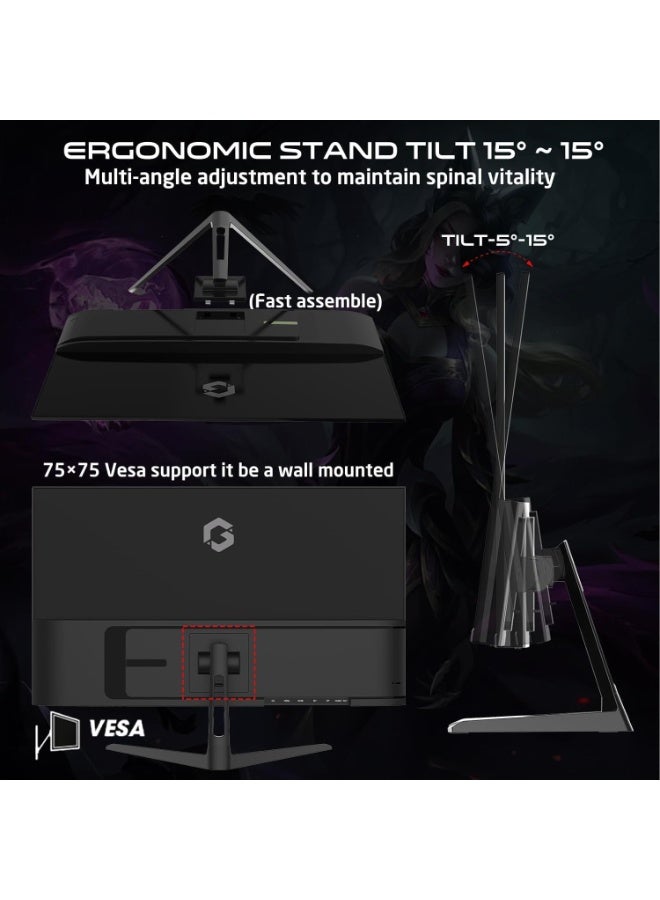 New 2024 1080p Gaming Monitor 27 inch, GOPS27180IPS, FHD IPS, 180Hz Refresh Rate, 0.5ms Response Time, 2.1 HDMI, G-Sync & FreeSync, HDR, Built-in-Speakers, Console Ready Black