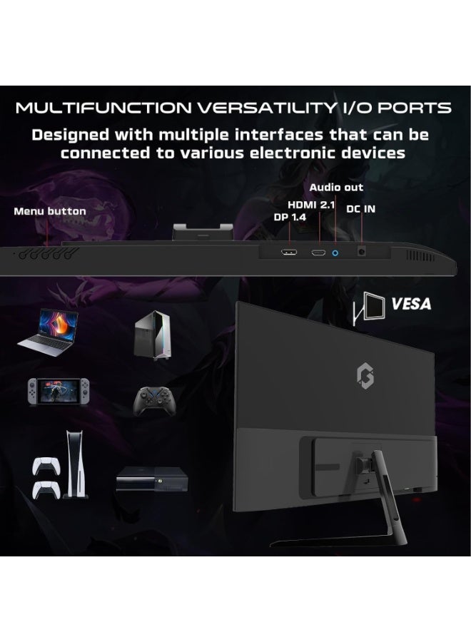 New 2024 1080p Gaming Monitor 27 inch, GOPS27180IPS, FHD IPS, 180Hz Refresh Rate, 0.5ms Response Time, 2.1 HDMI, G-Sync & FreeSync, HDR, Built-in-Speakers, Console Ready Black