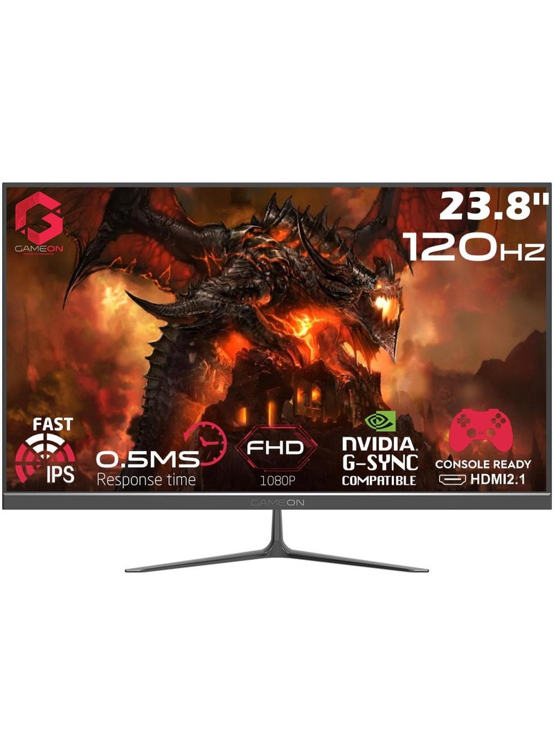 New 2024 1080p Gaming Monitor 23.8 inch, GOES24FHD120IPS, FHD IPS,120Hz Refresh Rate, 0.5ms Response Time, 2.1 HDMI, G-Sync & FreeSync, HDR, Built-in-Speakers, Console Ready Black