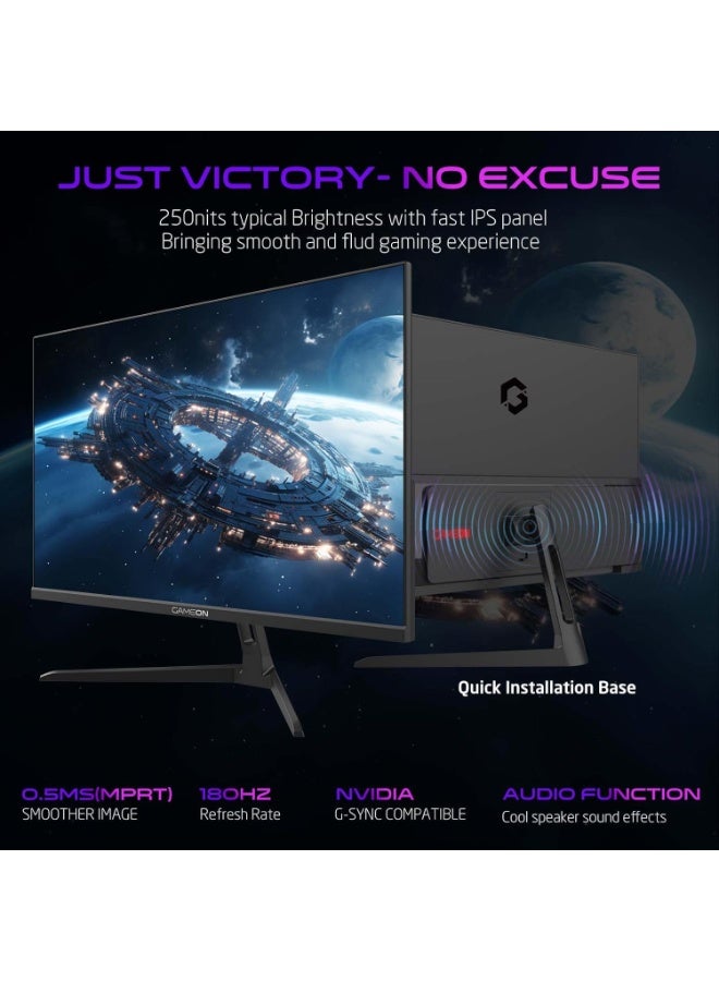 GAMEON GOAE24QHD180IPS, 2K Gaming Monitor 24 inch, QHD IPS Panel,180Hz Refresh Rate, 0.5ms Response Time, 2.1 HDMI, G-Sync & FreeSync, HDR, Built-in-Speakers, Console Ready Black - Image 4