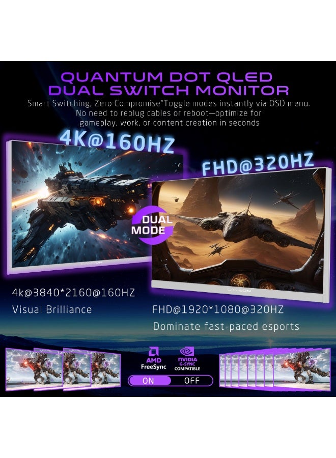 GameOn GOSX27B Dual Switch Series, Black Gaming Monitor 27 inch, 3840x2160p 4K UHD / 1920x1080p FHD, Fast IPS Panel, 160Hz / 320Hz, 0.5ms, HDMI 2.1, With Stand, FreeSync & G-Sync, Supports HDR10, PS5, VRR Black  - Image 5