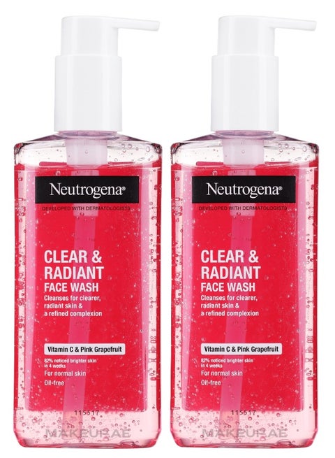 2 Pcs Neutrogena Clear And Radiant Face Wash Vitamin C And Pink Grapefruit 200 Mlml