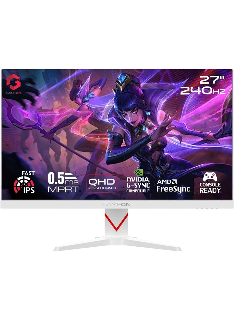 GameOn 27-Inch Dominator Series Gaming Monitor, QHD 2560x1440, 240Hz OC, 0.5ms, Fast IPS, HDR400, FreeSync/G-Sync, HDMI 2.1 Supported GOAD27QHD240IPS White  - Image 1