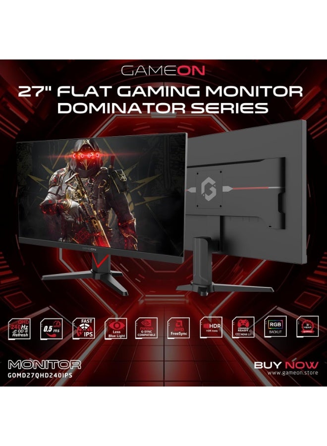 27-Inch Dominator Series Gaming Monitor – QHD 2560x1440, Fast IPS, 240Hz OC, 0.5ms, HDR400, FreeSync & G-Sync, HDMI 2.1 Supported GOMD27QHD240IPS black