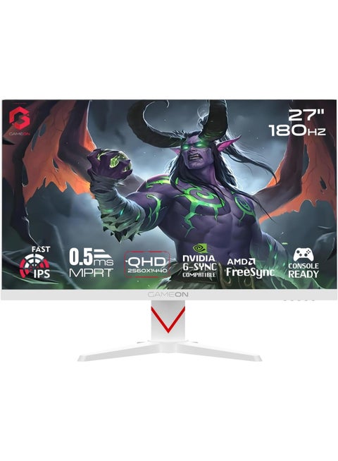 27-Inch Dominator Series Gaming Monitor, 2560x1440 QHD IPS, 180Hz Overclocked, HDR400, 0.5ms MPRT, FreeSync & G-Sync, HDMI 2.1 Supported GOAD27QHD180IPS white
