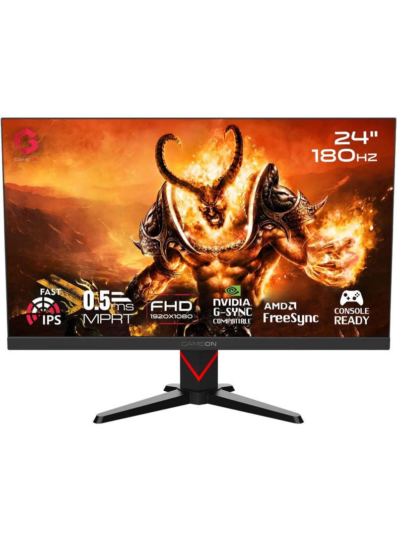 GameOn 24-Inch Dominator Series Gaming Monitor – FHD IPS, 180Hz Overclocked, HDR400, 0.5ms MPRT, FreeSync & G-Sync, HDMI 2.1 Supported GOMM24FHD180IPS Black  - Image 1