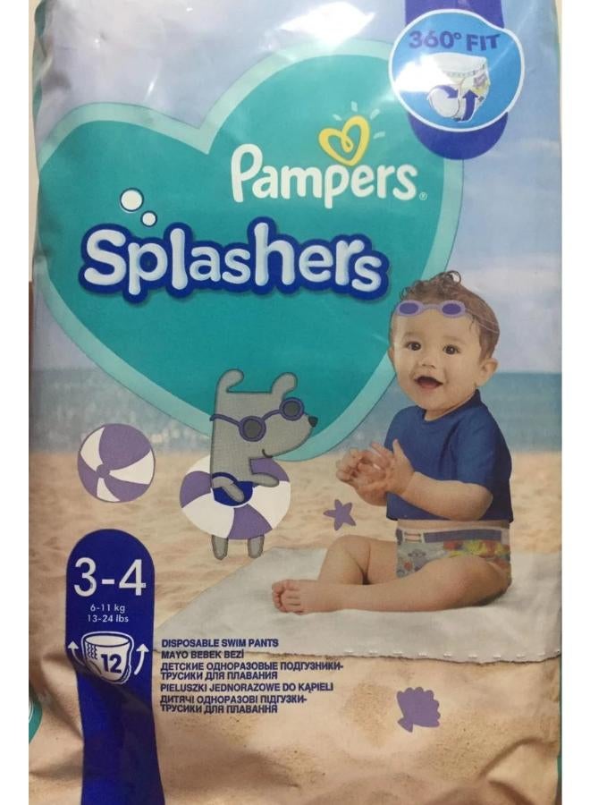 Pampers Pack Of 12 Splashers Swim Diaper Pants  - Size 3-4 