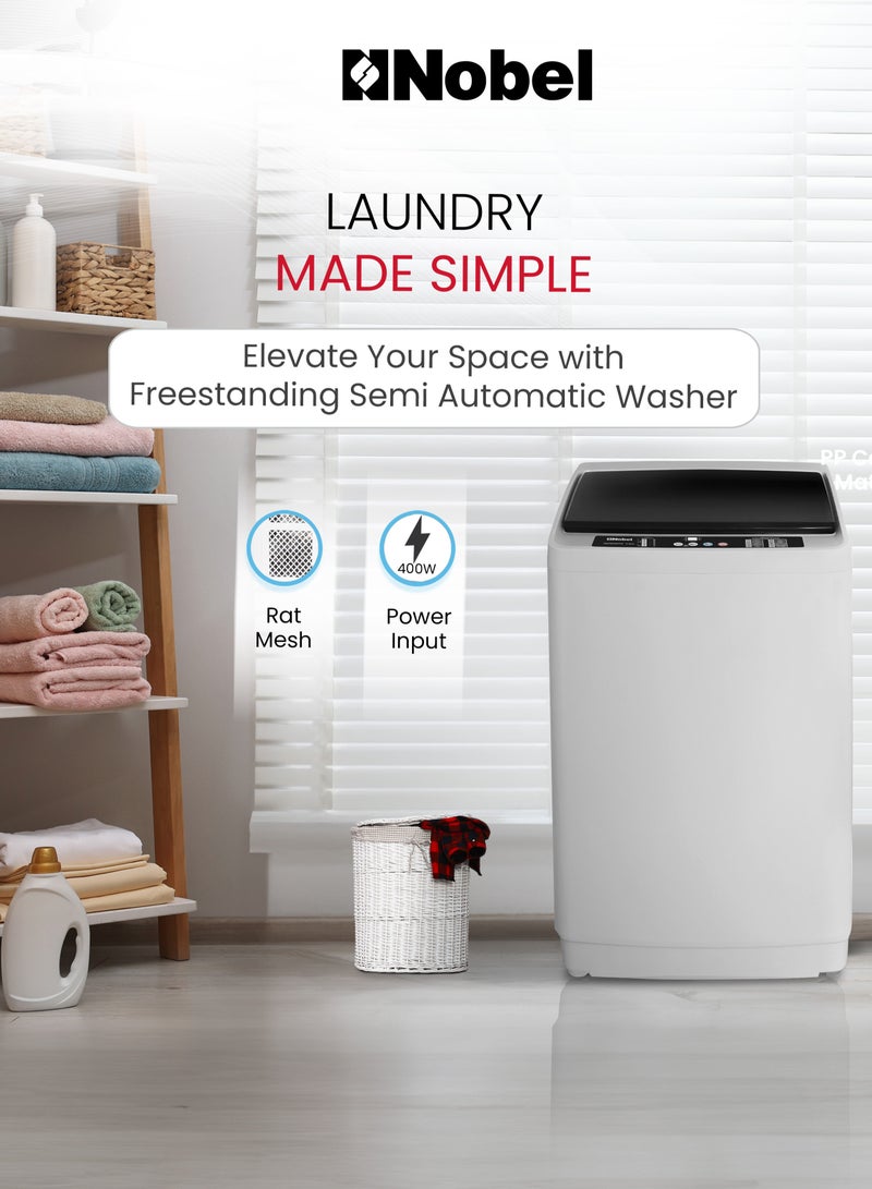 5.0 Kg Fully Automatic Top Load Washing Machine with LED Display, 10 Wash Programs, Stainless Steel Drum, Child Lock, Fuzzy Logic, and 750 RPM Spin Speed – Aluminum Motor, Plastic Body, 400W Power Input, Adjustable Feet, and Cycle End Buzzer for Efficient and Hassle-Free Laundry Experience 5 L 400 W NWM650TW White