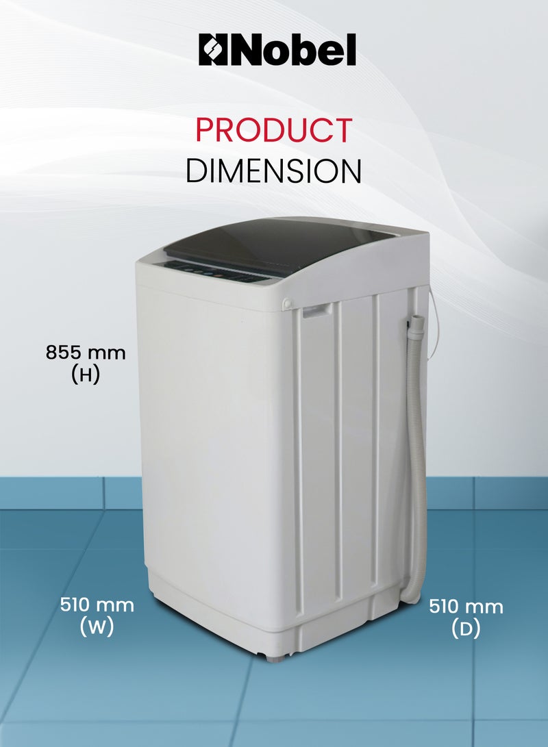 5.0 Kg Fully Automatic Top Load Washing Machine with LED Display, 10 Wash Programs, Stainless Steel Drum, Child Lock, Fuzzy Logic, and 750 RPM Spin Speed – Aluminum Motor, Plastic Body, 400W Power Input, Adjustable Feet, and Cycle End Buzzer for Efficient and Hassle-Free Laundry Experience 5 L 400 W NWM650TW White