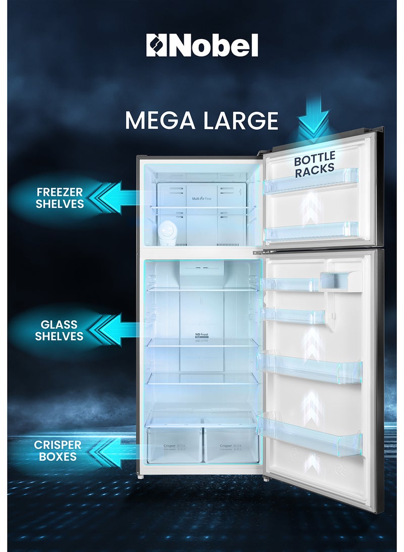 Nobel 800L Double Door Inverter Refrigerator with NoFrost Cooling, Electronic Temp Control, LED Display, Child Lock, Door Alarm, Vacation Mode, Fast Cooling and Freezing, R600a Refrigerant, Energy Efficient, Recessed Handle – Premium Storage with 450L Fridge and 130L Freezer – Inox Finish, Modern and Spacious Design 800 W NR800 grey - Image 2