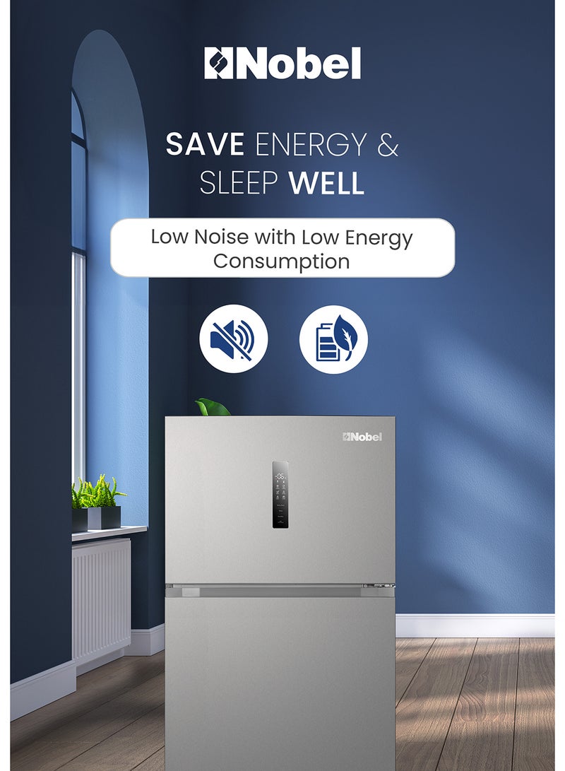 Nobel 800L Double Door Inverter Refrigerator with NoFrost Cooling, Electronic Temp Control, LED Display, Child Lock, Door Alarm, Vacation Mode, Fast Cooling and Freezing, R600a Refrigerant, Energy Efficient, Recessed Handle – Premium Storage with 450L Fridge and 130L Freezer – Inox Finish, Modern and Spacious Design 800 W NR800 grey - Image 4