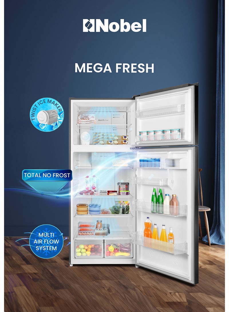 Nobel 800L Double Door Inverter Refrigerator with NoFrost Cooling, Electronic Temp Control, LED Display, Child Lock, Door Alarm, Vacation Mode, Fast Cooling and Freezing, R600a Refrigerant, Energy Efficient, Recessed Handle – Premium Storage with 450L Fridge and 130L Freezer – Inox Finish, Modern and Spacious Design 800 W NR800 grey - Image 3