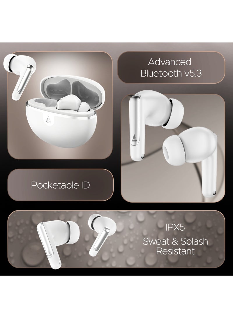 Airdopes 161 Anc Elite In Ear Tws Earbuds With Active Noise Cancellation , Asap Charge And Bluetooth V5.3 White