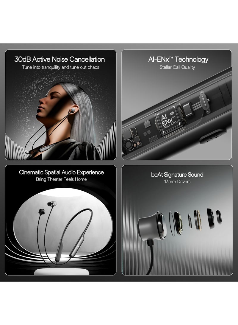 boAt Rockerz 210 ANC Bluetooth in Ear Neckband w/Spatial Audio, 30dB ANC, AI-ENx Technology, 40hrs Playback, EQ Modes, 13 mm Drivers, Dual Pairing & Fast Pair Onyx Black  - Image 2