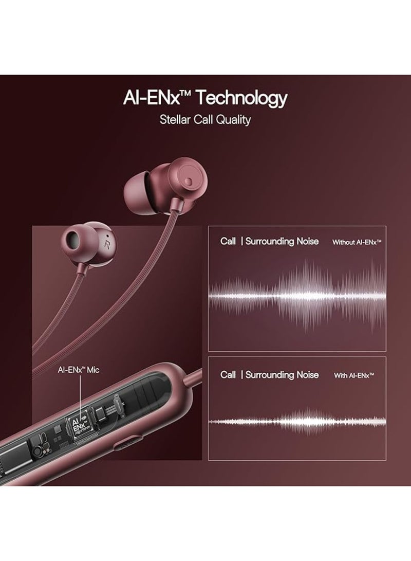 Rockerz 210 ANC Bluetooth in Ear Neckband w/Spatial Audio, 30dB ANC, AI-ENx Technology, 40hrs Playback, EQ Modes, 13 mm Drivers, Dual Pairing & Fast Pair Ruby Red