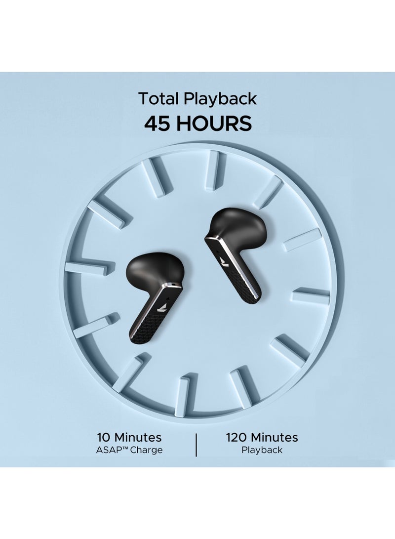 boAt Airdopes 91 Prime, 45HRS Battery, 13mm Drivers, Metallic Finish, Low Latency,ENx Tech, Fast Charge, v5.3 Bluetooth TWS in Ear Earbuds Wireless Earphones With Mic Midnight Black  - Image 2