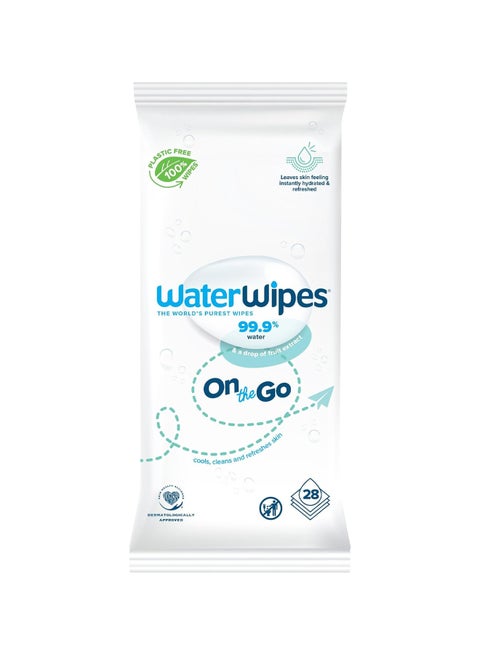 Refresh Body 99.9% Water Based Wet Wipes, Non-Sticky, Unscented, No-Rinse, Sensitive Skin- 28 Count (1 pack)