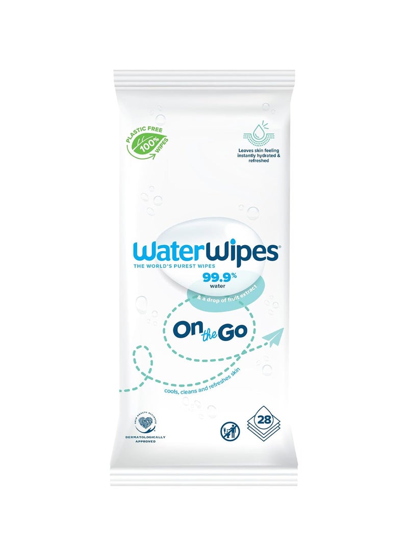 WaterWipes Refresh Body 99.9% Water Based Wet Wipes, Non-Sticky, Unscented, No-Rinse, Sensitive Skin- 28 Count (1 pack) 