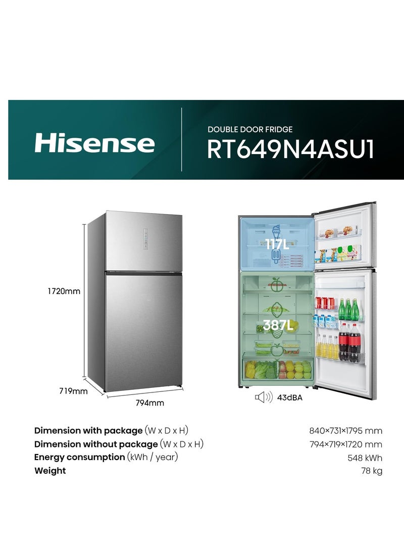 Hisense RT649N4ASU1, 649 Litres Top Mount Refrigerator with Inverter Compressor, 508 Litres Net Capacity, No Frost Technology, Multi Air Flow, 1 Year Full & 10 Years Compressor Manufacturer Warranty RT649N4ASU1 silver - Image 2