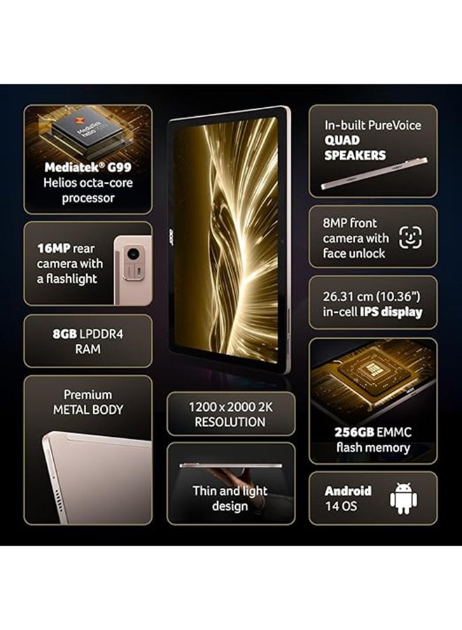 Acer Renewed - Iconia Tab 10.36-Inch 2K IPS Display Gold 8GB RAM 256GB Wi-Fi + 4G LTE - Image 2