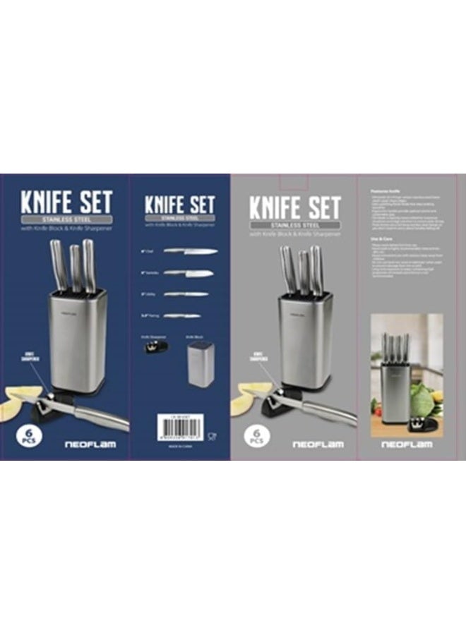 نيو فلام High Carbon Stainless Steel Knife Set 6-Pieces, Silver Silver - Image 4